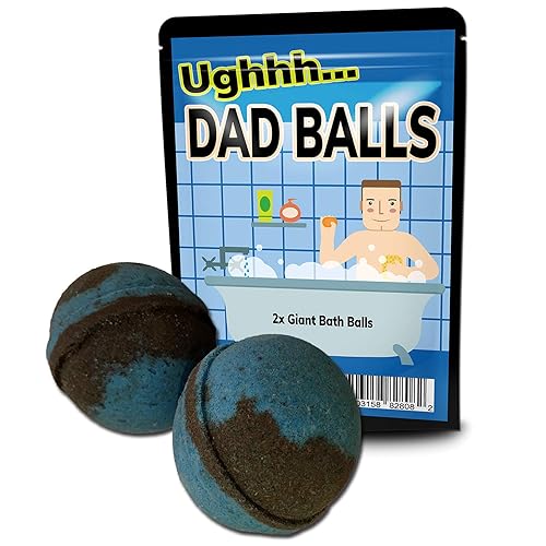 Dad Balls Bath Bombs - Funny Dad in Bath Design - XL Bath Fizzers for Men - Black and Blue Marbled, Handcrafted, 2 pk