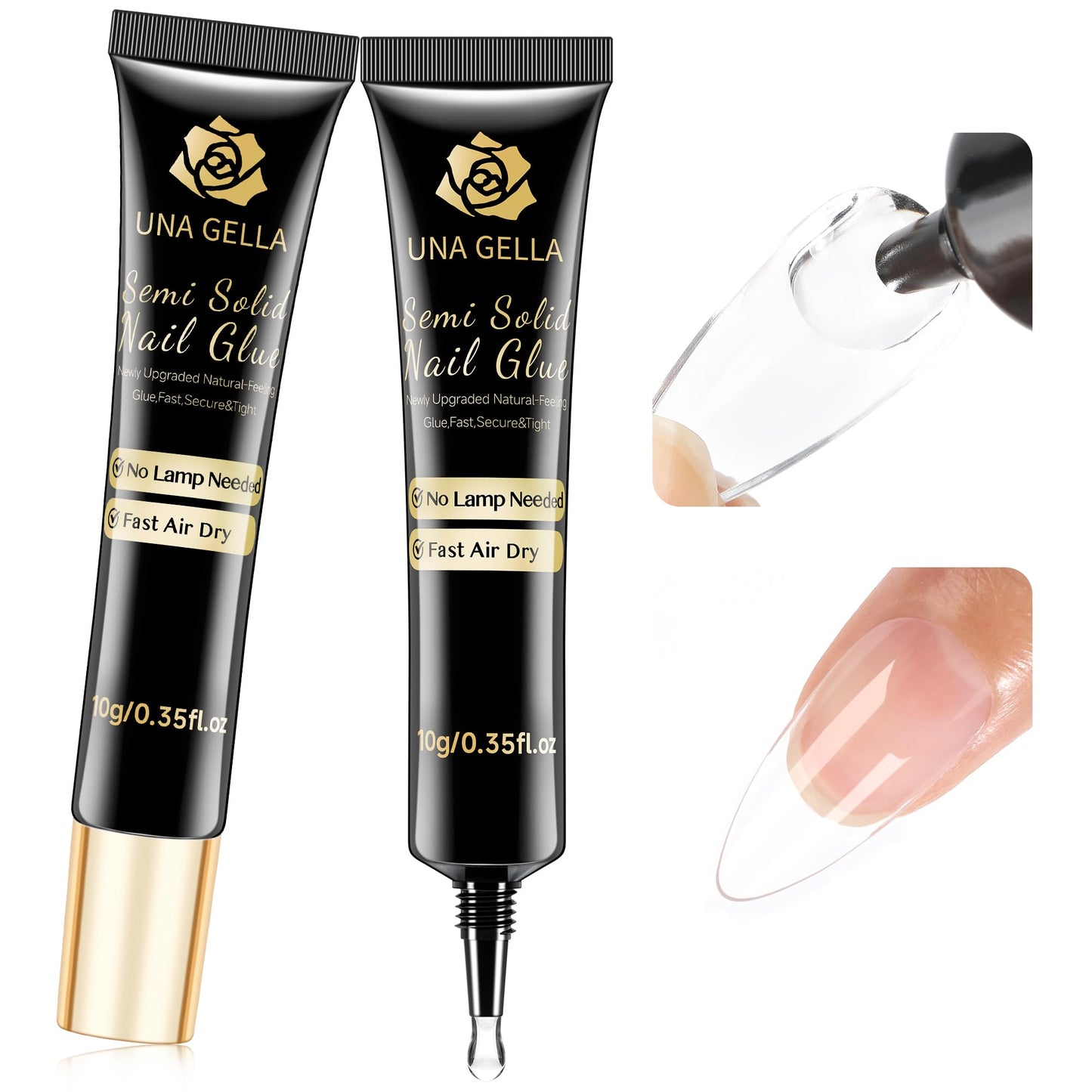 UNA GELLA No Lamp Need Solid Nail Glue for Press Ons: Nails Acrylic Nails Super Strong Semi Nail Glue Gel Fast Curing 10ml*2pcs Long Lasting Gel Glue Beauty and Personal Care UNA GELLA Default Title