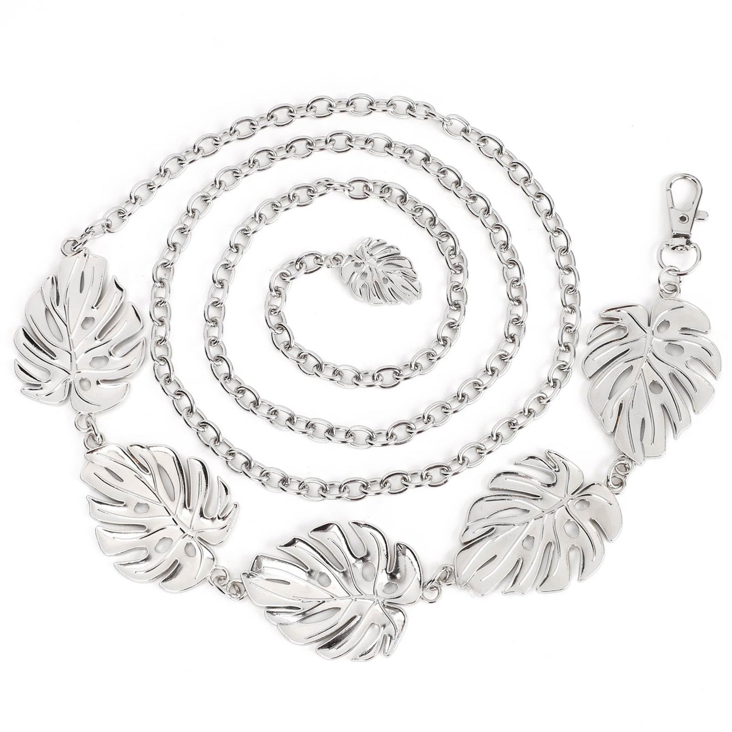 Monstera Leaf Silver Metal Western Chain Belt - Boho Fairy Witchy Body Jewelry for Women - Adjustable Waist Belt for Plant Moms, Ren Faire & Festival…