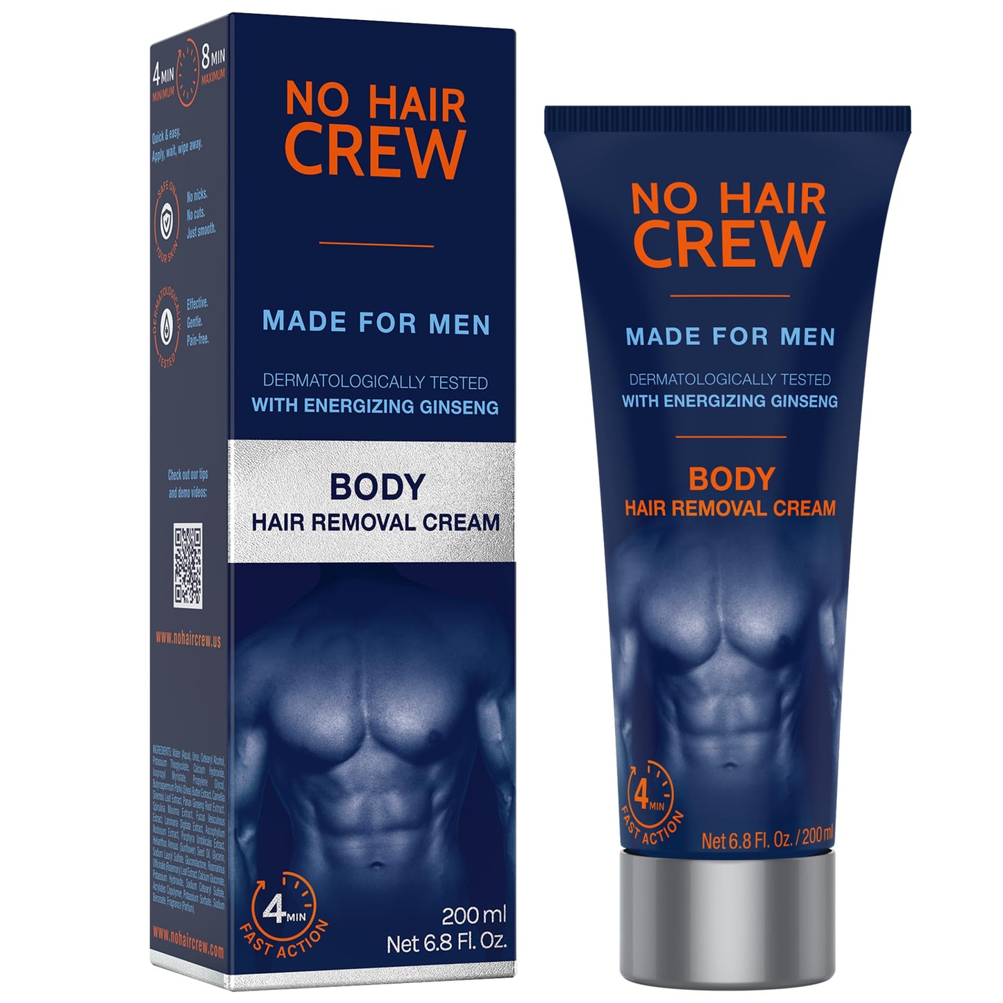 No Hair Crew Body At Home Hair Removal Cream for Manscaping Unwanted Hair with Energizing Ginseng, Premium Depilatory, Painless & Flawless, Made Beauty and Personal Care NO HAIR CREW