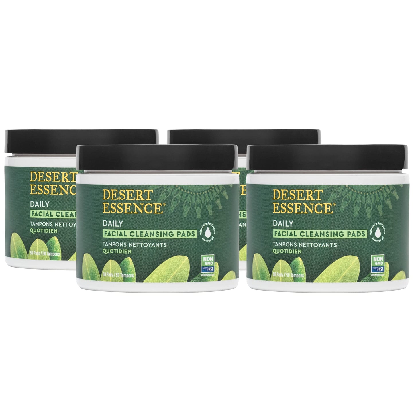 Desert Essene Daily Facial Cleansing Pads with Pure Australian Tea Tree, Witch Hazel, Calendula & Chamomile - Reduce Oil, Minimize Pores - Plant-Based