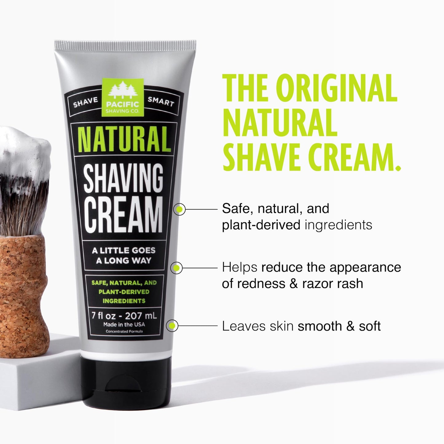 Pacific Shaving Company Natural Shaving Cream - Shea Butter + Vitamin E Shave Cream for Hydrated Sensitive Skin - Clean Formula for a Smooth
