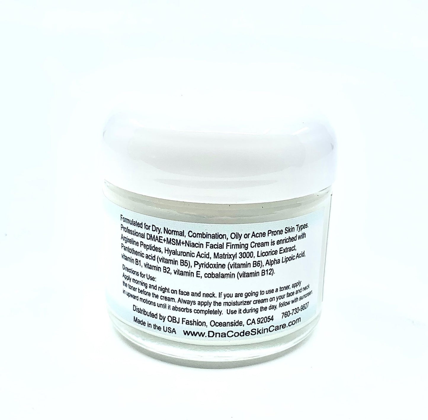 DNA CODE Skin Care OIL FREE-DMAE+MSM+NIACIN Firming Cream, 100% Pure Hyaluronic Acid, Argireline, Matrixyl 3000