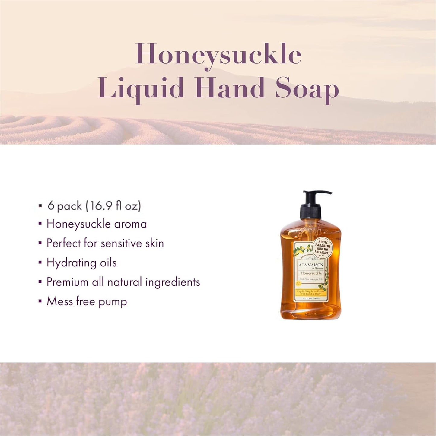 A LA MAISON French Liquid Hand Soap, Honeysuckle - Natural Hand Wash Made with Essential Oils - Biodegradable, Plant-Based, Vegan, Cruelty-Free