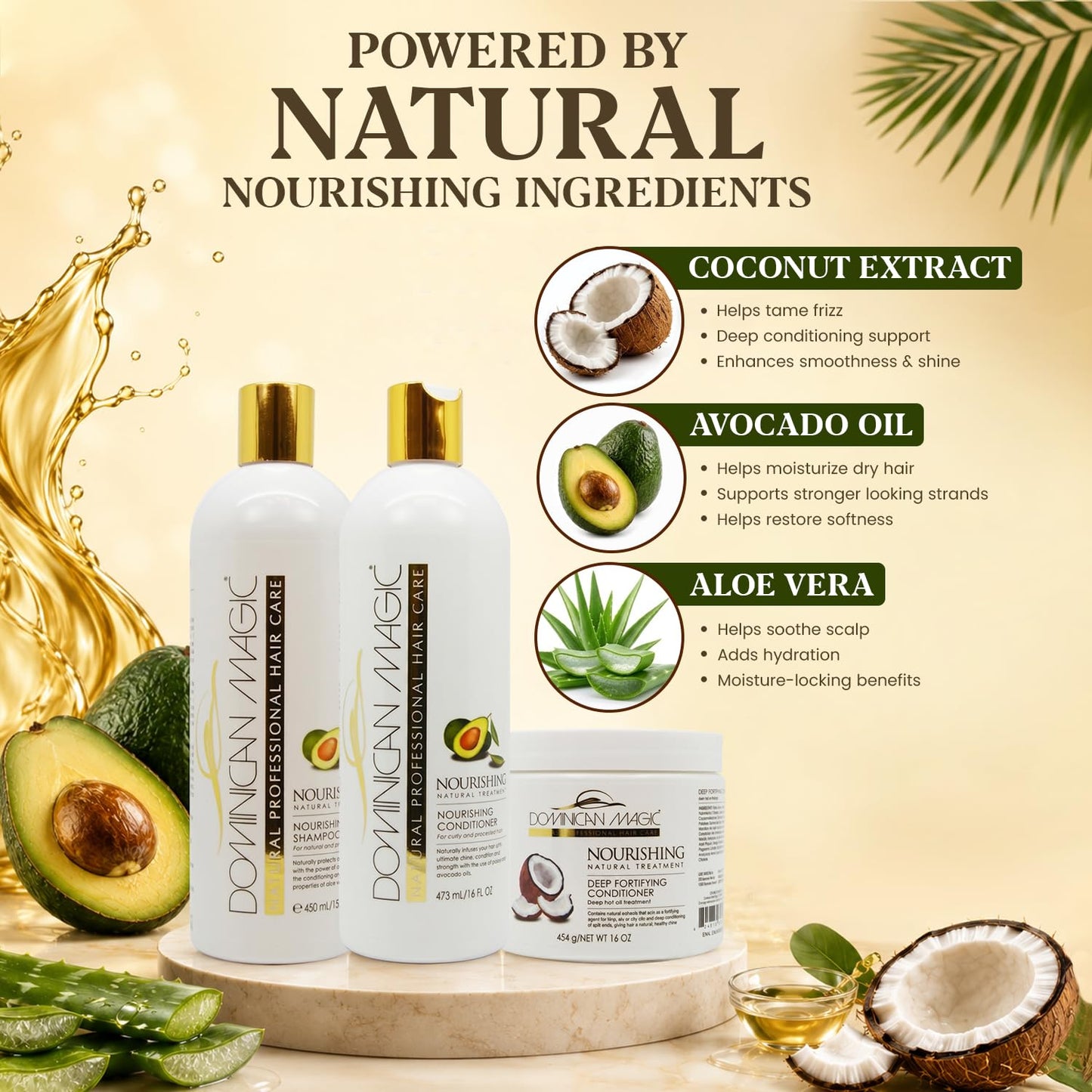 Dominican Magic Nourishing Shampoo & Conditioner Set - Hydrating Shampoo & Conditioner for Dry, Damaged Hair with Avocado & Coconut- Strengthens