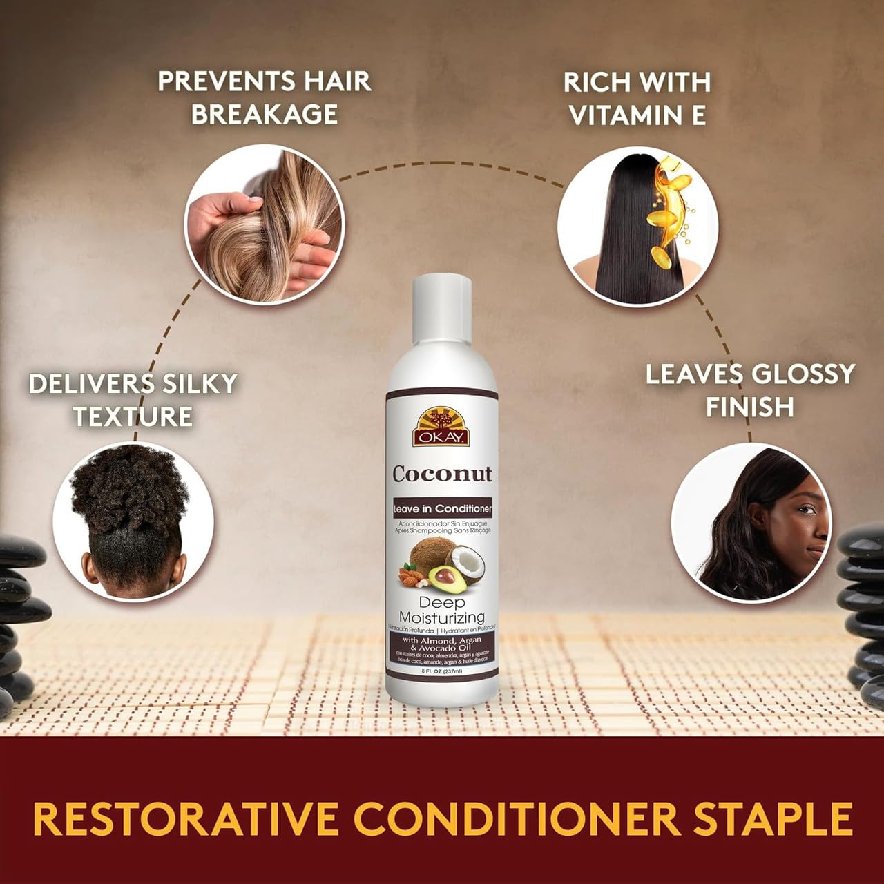 OKAY Coconut Leave In Conditioner - Hair Moisturizer For Women And Men, Contains Castor Seed Oil, Natural Hair Product For Hair Growth, Curly Hair