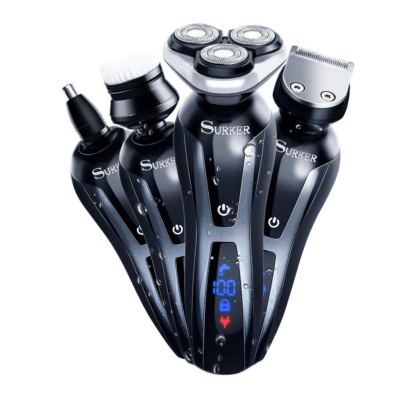 SURKER Electric Shaver Razor Cordless Beard Trimmer for Men Nose Hair Trimmer 3 in 1 Grooming Kit Plus 1 Facial Cleansing Brush Waterproof USB Beauty and Personal Care SURKER