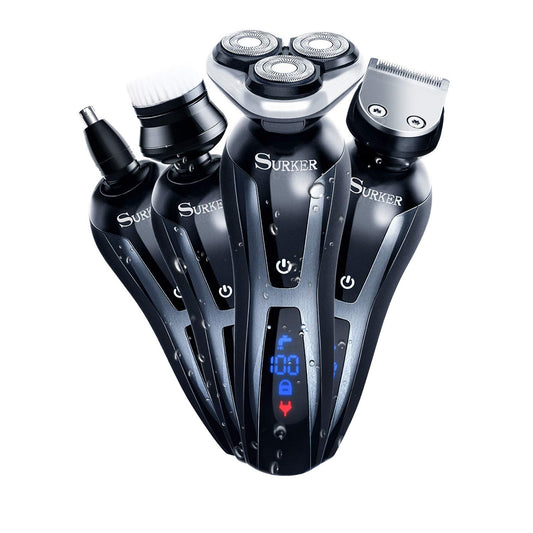 SURKER Electric Shaver Razor Cordless Beard Trimmer for Men Nose Hair Trimmer 3 in 1 Grooming Kit Plus 1 Facial Cleansing Brush Waterproof USB Beauty and Personal Care SURKER