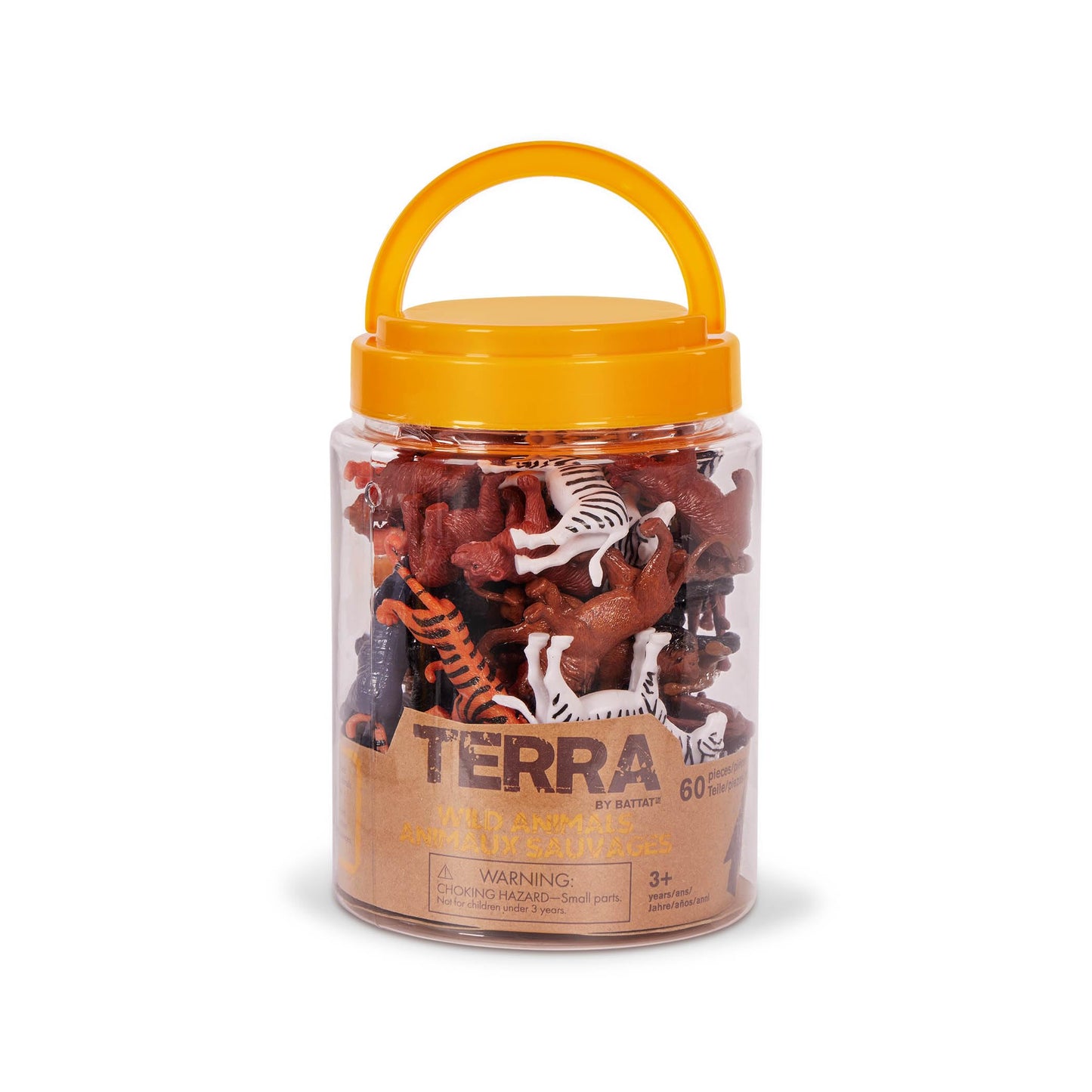 Terra by Battat 60 Pcs Wild Creatures Tube – Mini Animal Figurines with Lion, Tiger, Hippo, Bear & More – Safari Educational Toys for Kids 3+