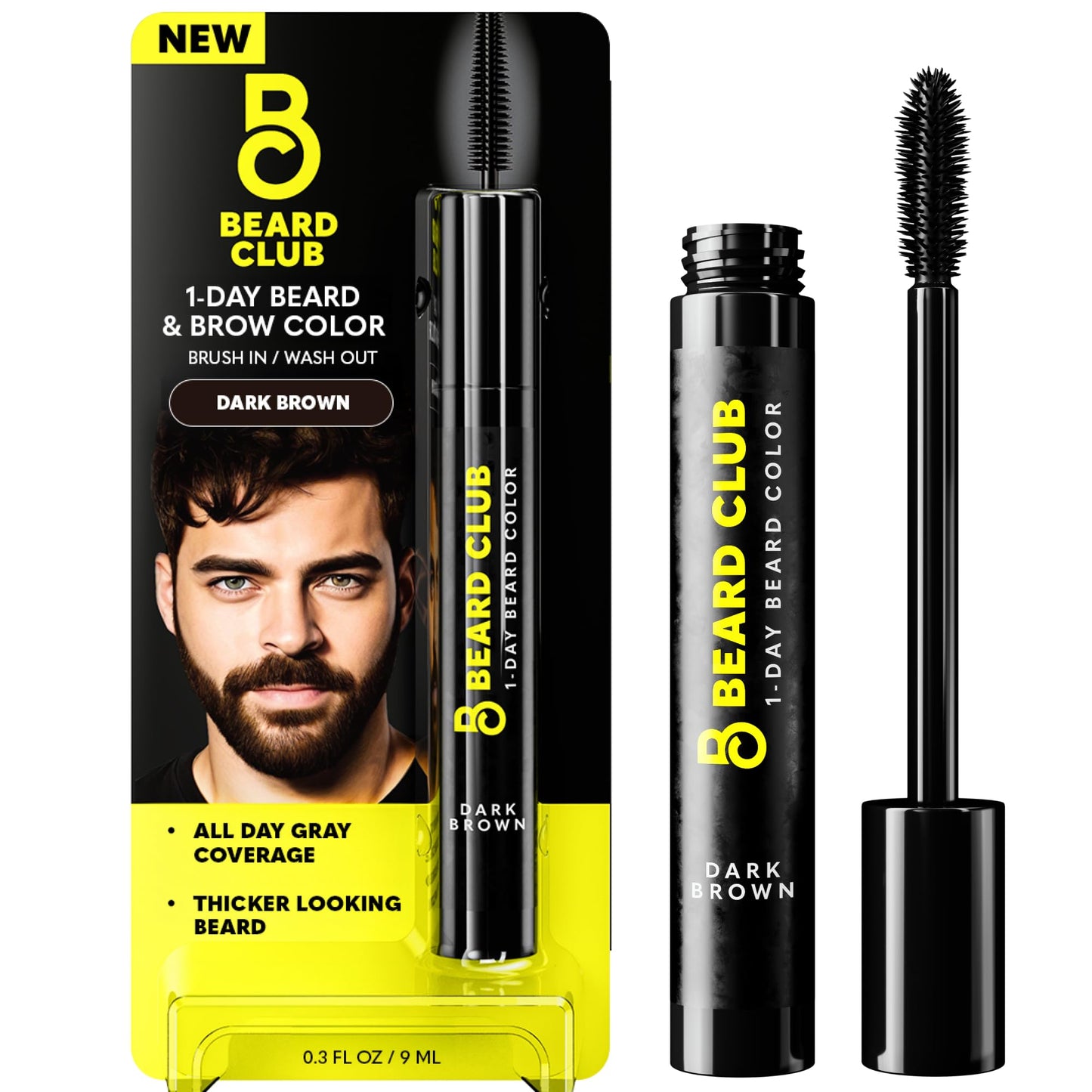 The Beard Club 1 Day Temporary Beard Dye for Men - Dark Brown Beard, Mustache & Eyebrow Color for a Fuller, Well-Defined Look, Water & Sweat