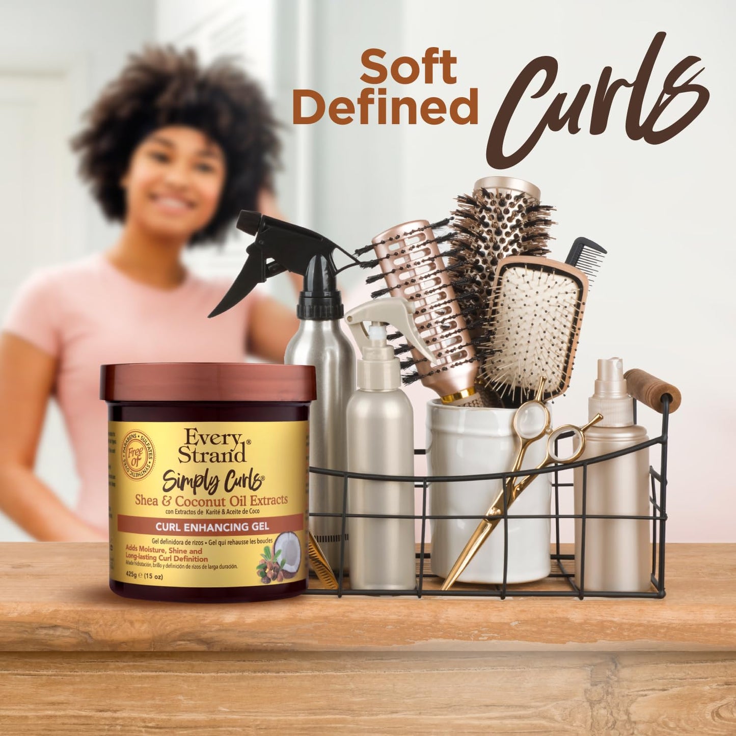 Every Strand Simply Curls Curl Control Gel 15 Oz, Long Lasting Definition and Frizz Control for Wavy, Curly, and Coily Hair, Infused with Shea Butter