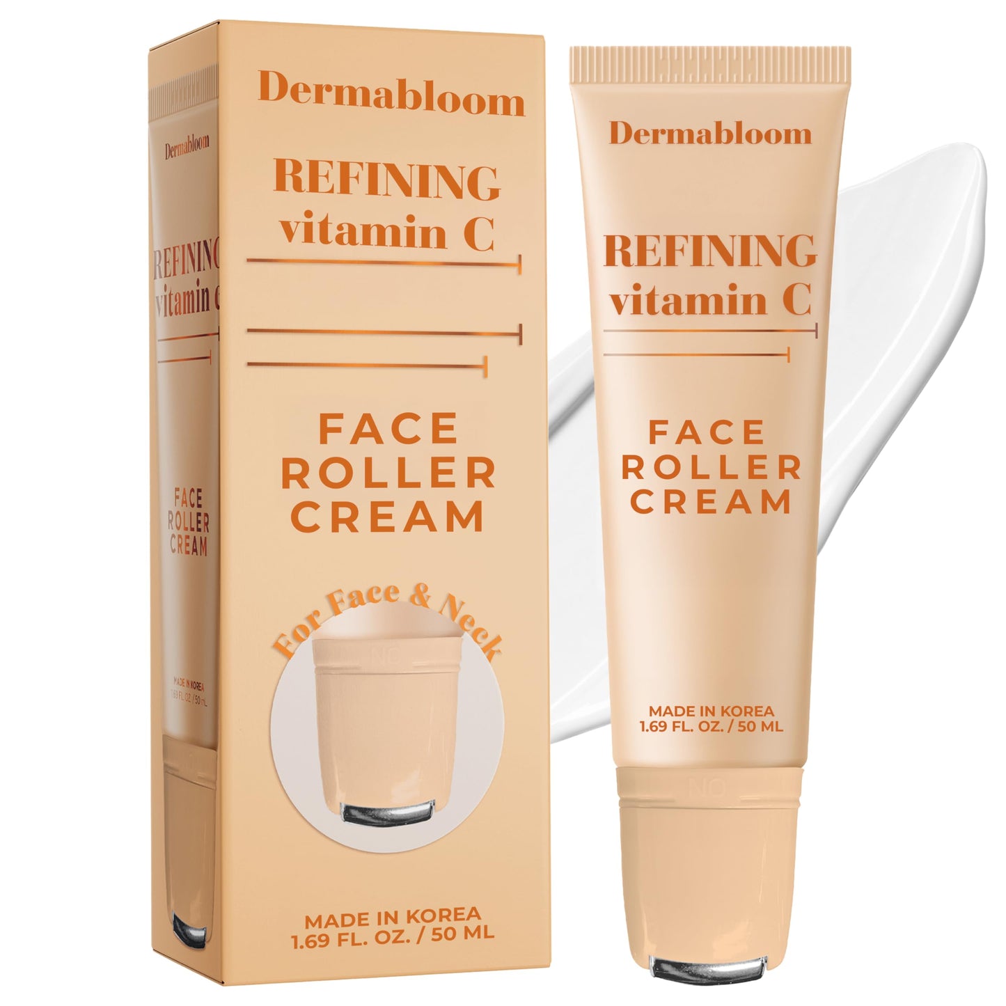 Dermabloom Vitamin C Face Roller Cream - Brightens, Firms, Hydrates For Puffy Skin & Uneven Skin Tone - Dermatologist Tested, Anti-Aging, Korean Skin