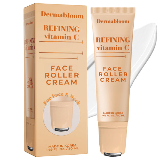 Dermabloom Vitamin C Face Roller Cream - Brightens, Firms, Hydrates For Puffy Skin & Uneven Skin Tone - Dermatologist Tested, Anti-Aging, Korean Skin