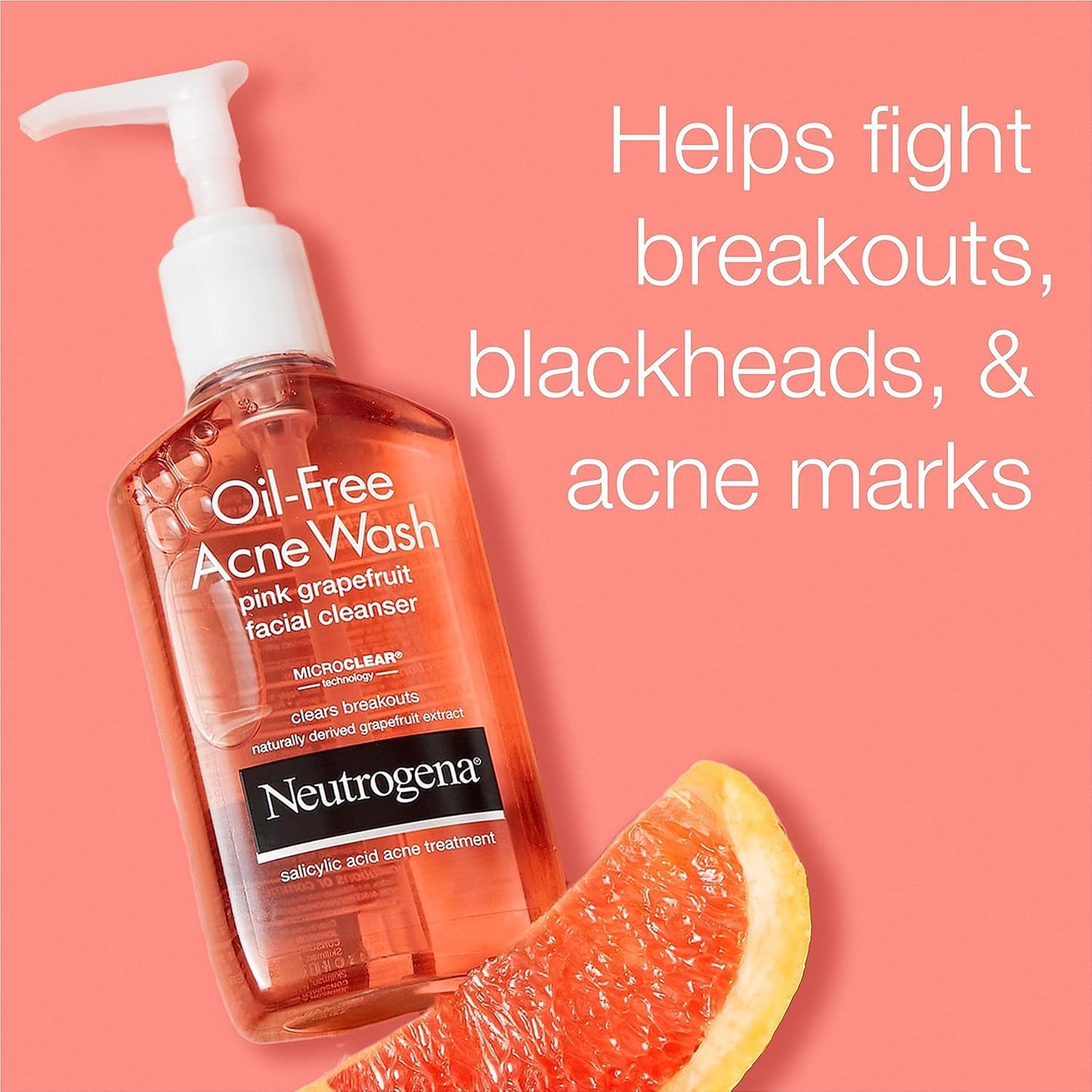 Neutrogena Oil-Free Acne Wash Face Cleanser, Pink Grapefruit 6 oz (5 Pack)