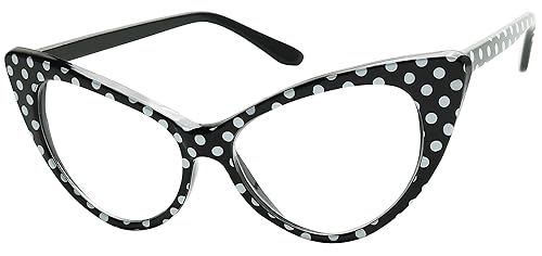 ShadyVEU High Pointed Polka Dot Cat Eye Glasses Clear Non Prescription Lens Lolita 50s Greaser Retro Sunglasses (Black Polka Dot Frame)