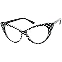 ShadyVEU High Pointed Polka Dot Cat Eye Glasses Clear Non Prescription Lens Lolita 50s Greaser Retro Sunglasses (Black Polka Dot Frame)