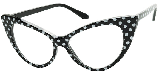 ShadyVEU High Pointed Polka Dot Cat Eye Glasses Clear Non Prescription Lens Lolita 50s Greaser Retro Sunglasses (Black Polka Dot Frame)