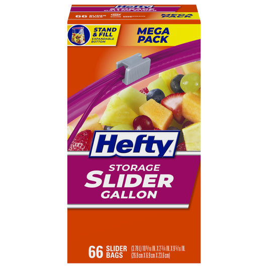 Hefty Slider Kitchen Storage Bags, Gallon Size, 66 Count