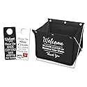 Mediz Foldable Shoe Cover Holder (Black) with Bonus: 1 Door Hanger with Designs on Front and Back - Please Use Shoe Covers