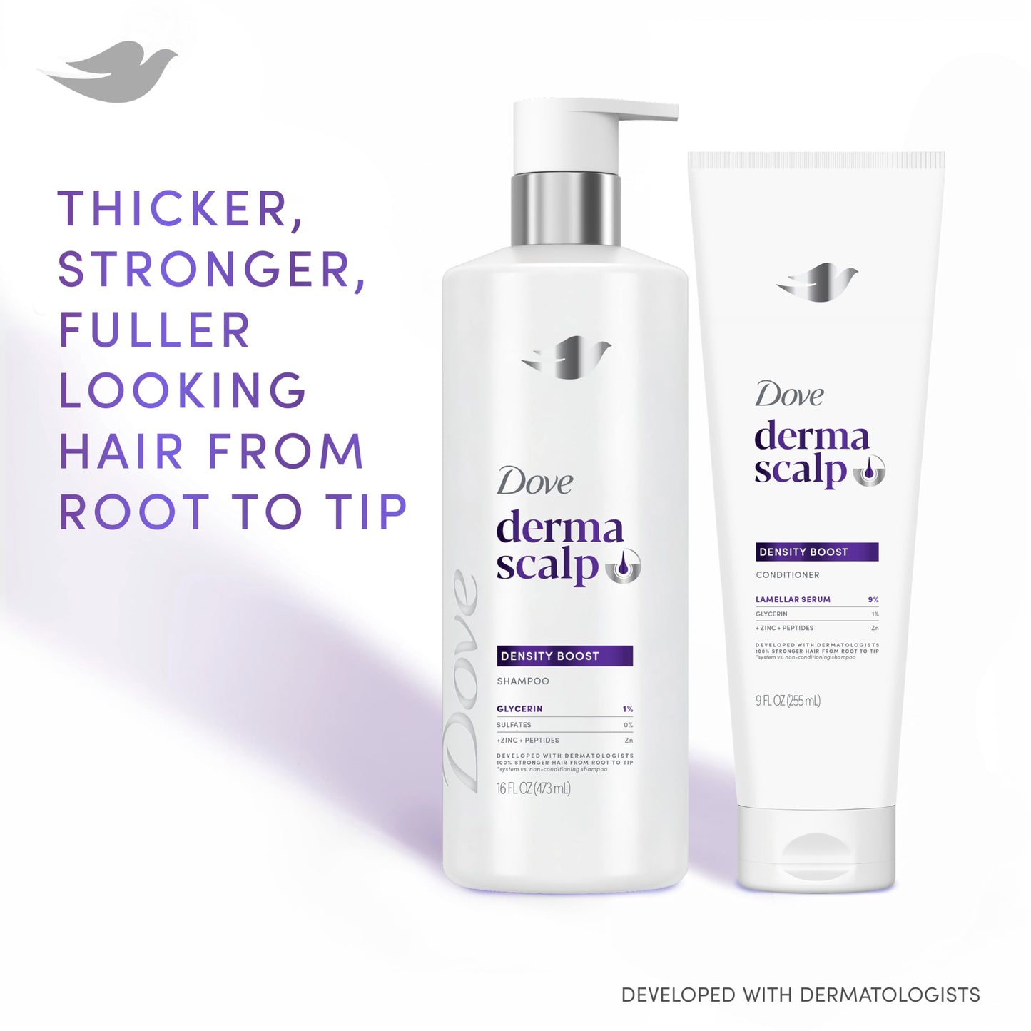 Dove Derma Scalp Density Boost Shampoo 1 ct With Glycerin, Sulfates And Zinc + Peptides For Hair Loss And Breakage 16 oz