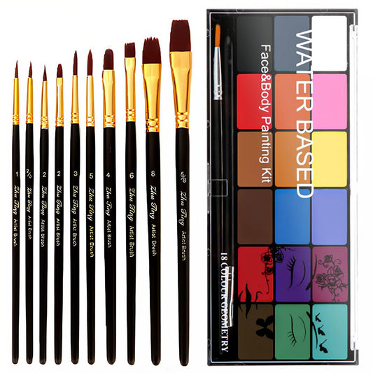 BRIMFULITE Face Painting Kit Non-toxic Body Paint Washable 18 Colors Facepaint Makeup Kit for Adults with 10 Face Paint Brushes for Halloween Party