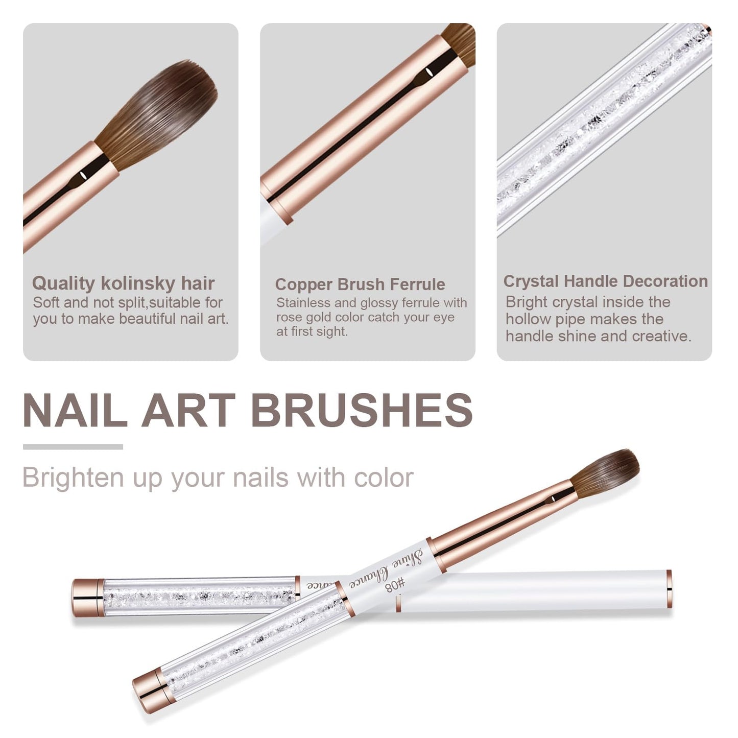 Shine Chance Acrylic Nail Brush Size 8, 100% Real Kolinsky Art Nail Brush for Acrylic Powder Application, Handmade Women Manicure Nail Extension Tool