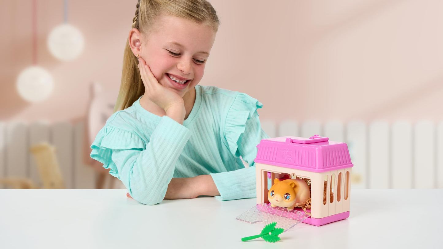 Little Live Pets Hamster Mini Interactive Toy Set, Hutch Animal Playset with 3 Surprise Babies, 20+ Sounds, Hamster Must-Haves for Ages 3+