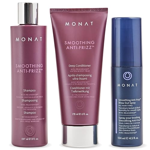 MONAT Smoothing Anti Frizz System - Frizz Resistant Hair Care with Anti Frizz Shampoo Frizz Control Conditioner & Blowout Styling Spray - Professional