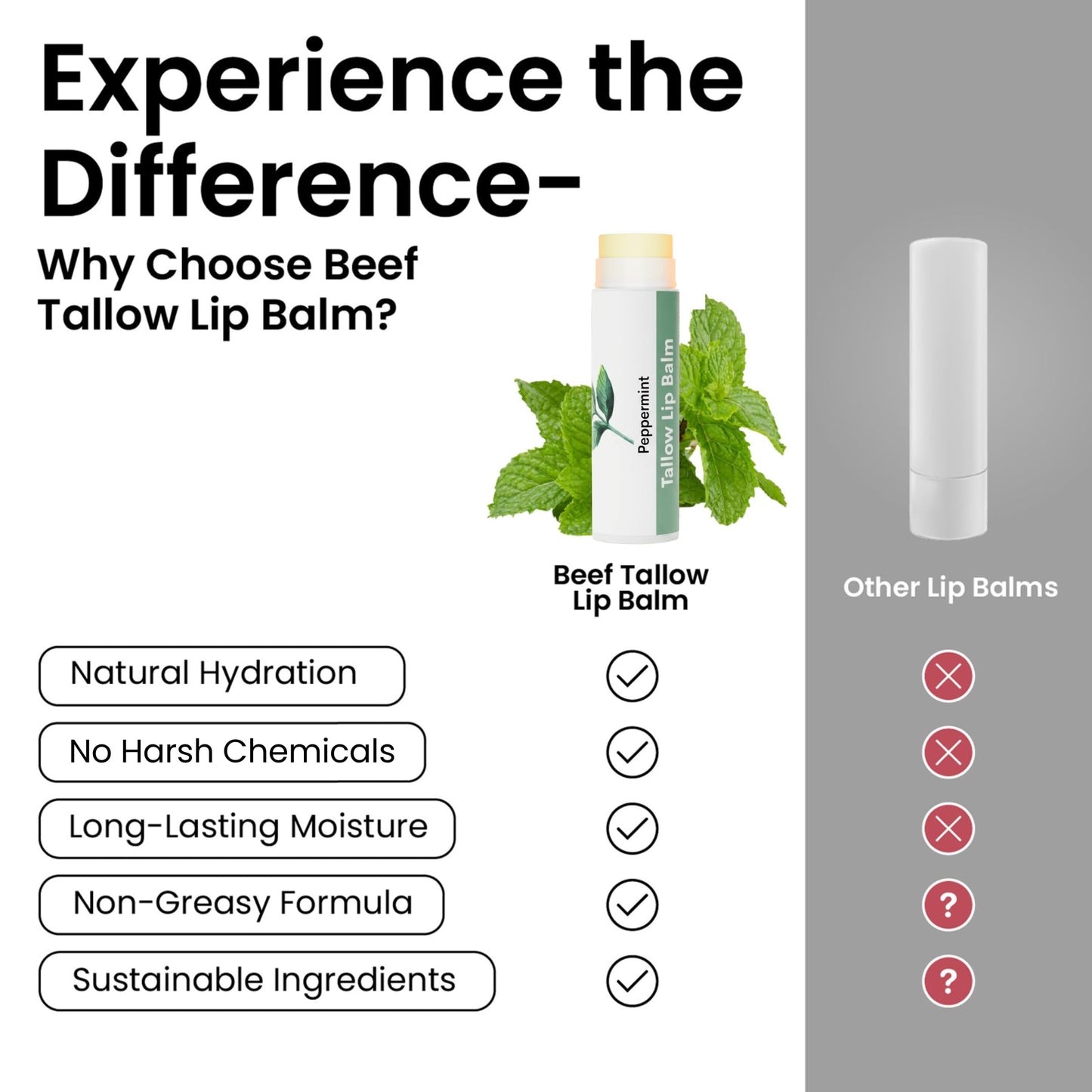Tallow Lip Balm by Cattle Creek - All-Natural Ingredients, Long-Lasting Moisture and Hydration for Dry, Cracked, and Chapped Lips, Soothing Formula