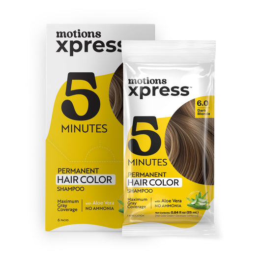 Motions Xpress Permanent Hair Color Shampoo Dark Blonde - 5 Minute Color, Gray Coverage, Ammonia Free, Deep Shine Hair Dye Shampoo, 0.84 Oz