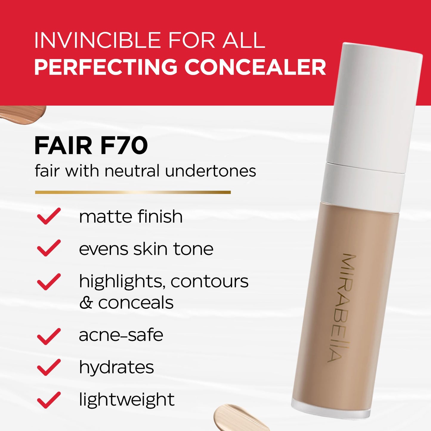 Mirabella Invincible For All Perfecting Under Eye Concealer Full Coverage - Hydrating Makeup Concealer for Dark Circles, Fine Lines & Wrinkles