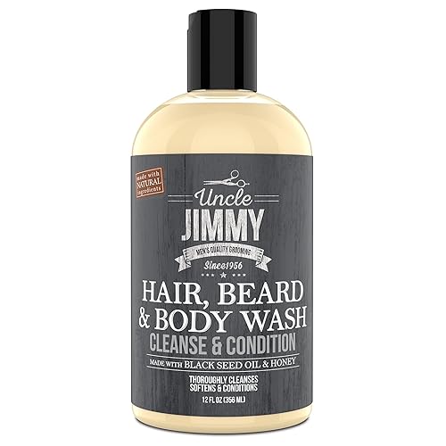 Uncle Jimmy Hair, Beard & Body Men's Wash | Sulfate Free, Paraben Free, with Naturally Derived Clean Ingredients Leaving Skin Soft and Hydrating 12 Fl