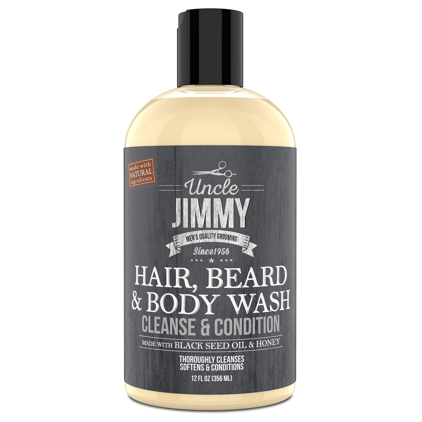 Uncle Jimmy Hair, Beard & Body Men's Wash | Sulfate Free, Paraben Free, with Naturally Derived Clean Ingredients Leaving Skin Soft and Hydrating 12 Fl