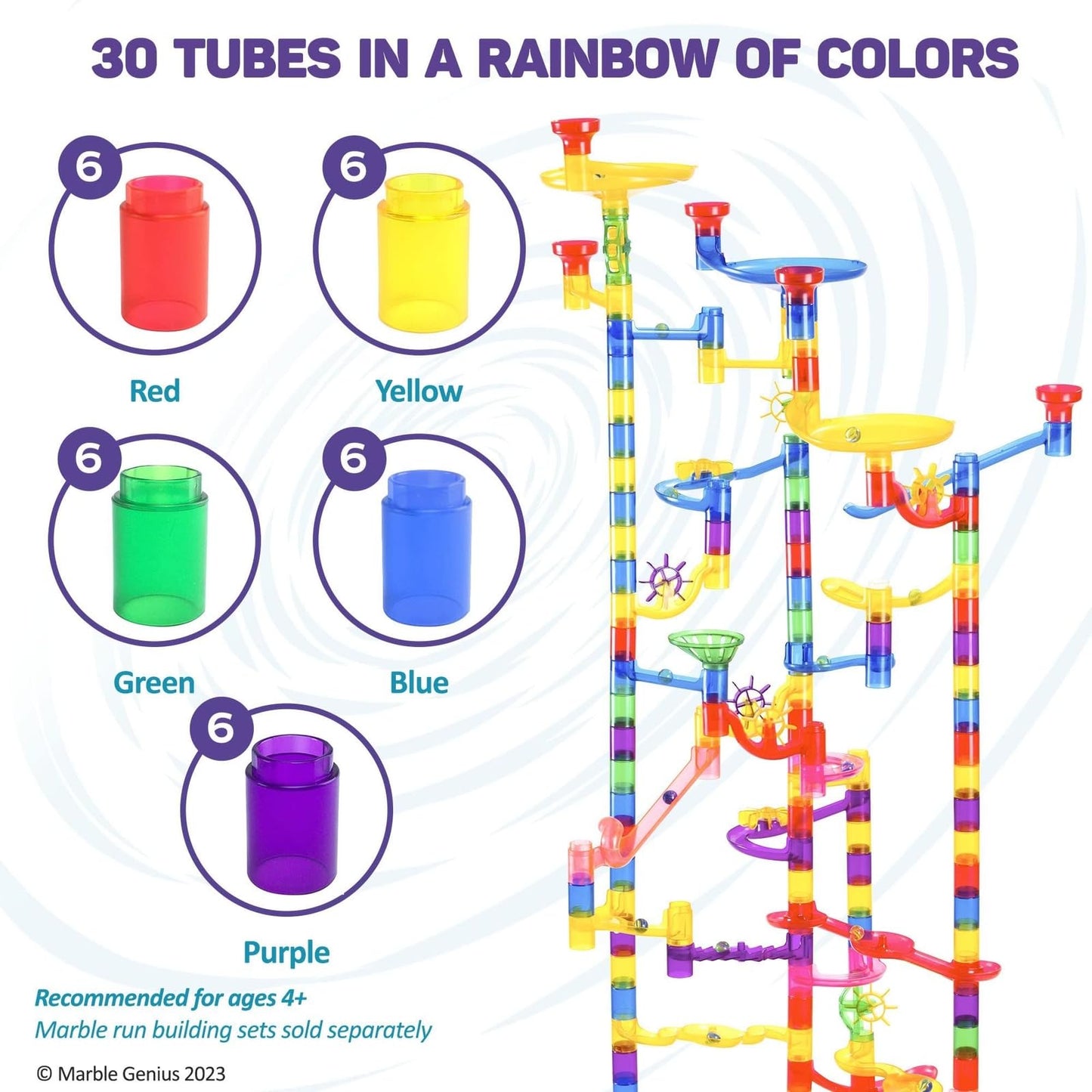 Marble Genius Tubes 30pcs – Marble Run Accessory Set, STEM Building & Educational Construction Add-On Kit for Kids Ages 4+