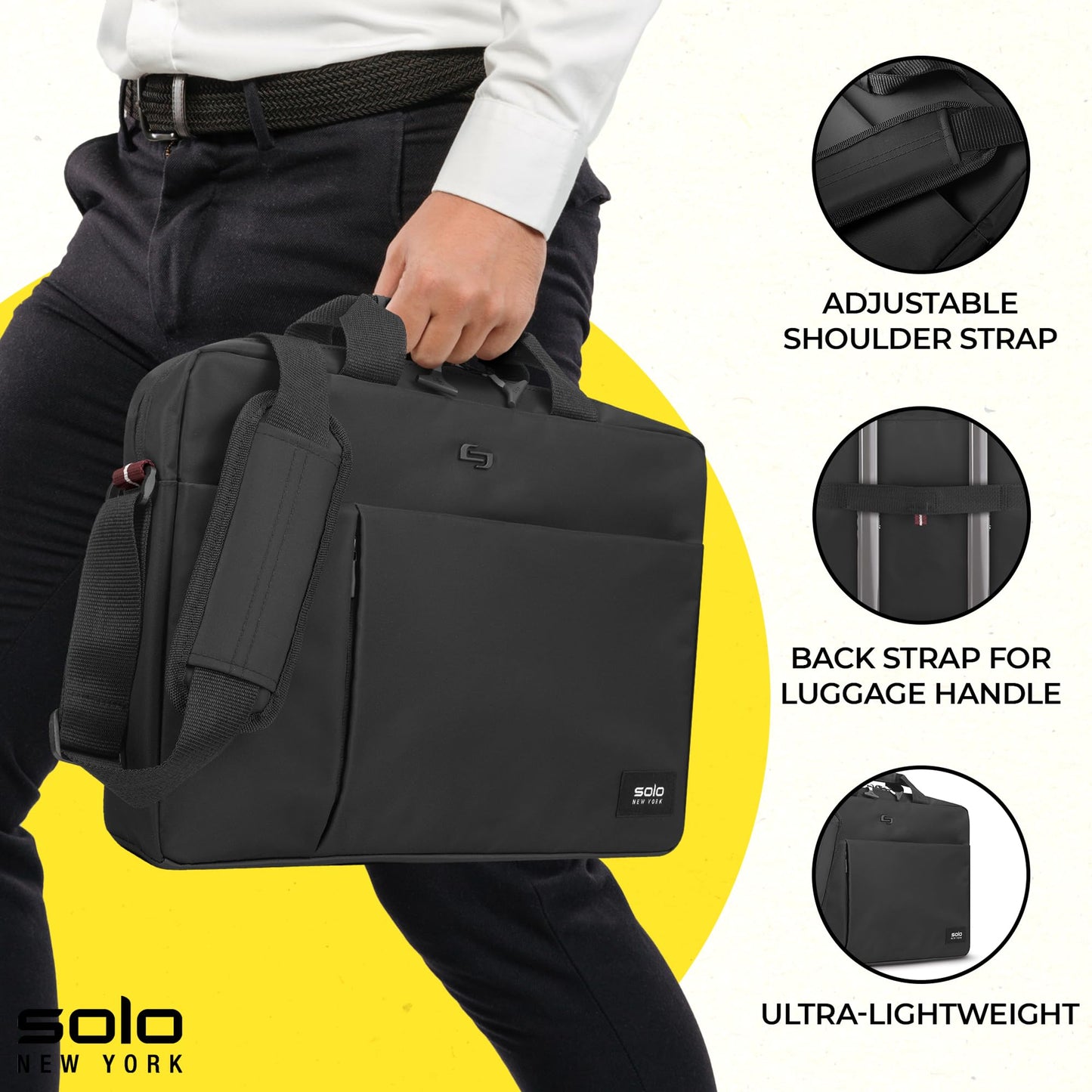 Solo New York Briefcase - Laptop Carrying Bag for Women & Men, Brief for Travel & Work, Internal Tablet Pocket, Adjustable Shoulder Strap, Fits 15.6"