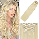 WindTouch Clip In Hair Extensions Real Human Hair Platinum Blonde Hair Extensions 18Inch 75g #60 7PCS