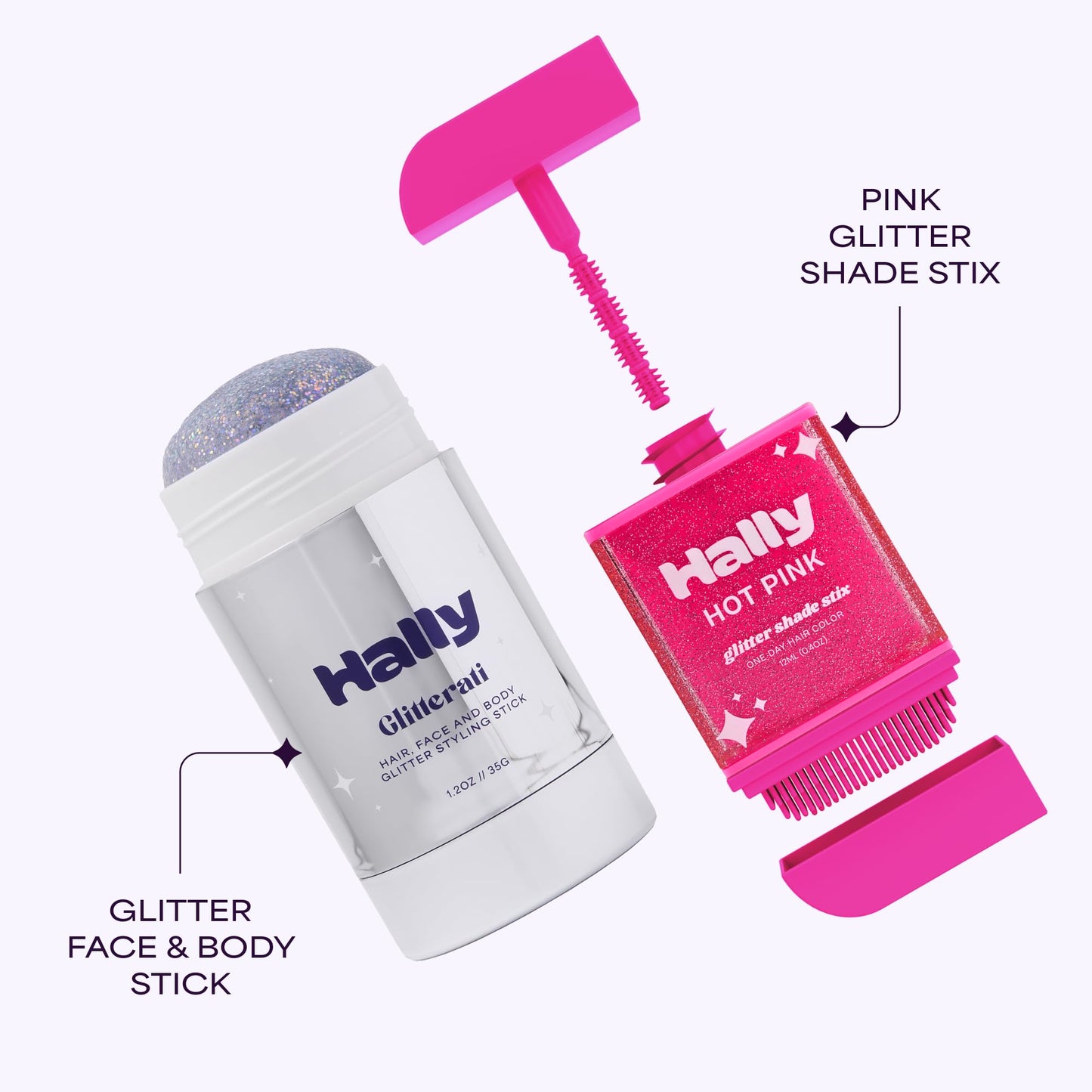 Hally Hair Glitterati & Glitter Shade Stix Combo - Temporary Glitter Hair Color & Accessories Styling Kit - Twist Up Stix + Washable Shimmer Styling