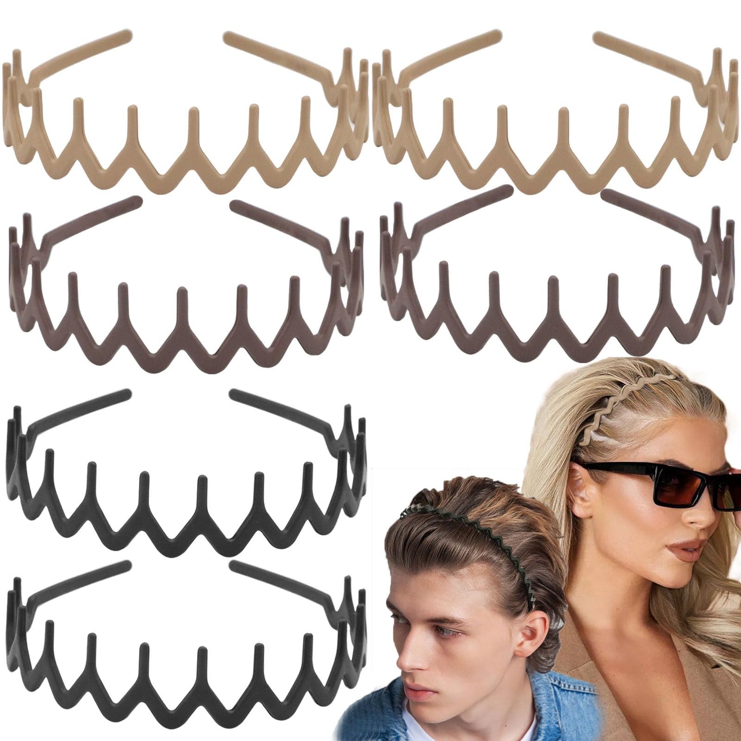 Supgoodom 6 PCS Zig Zag Headbands Plastic Wavy Hair Head Band Comb with Teeth Hoop Accessories for Women Men Girls, Matte Morandi Beauty and Personal Care Supgoodom Default Title