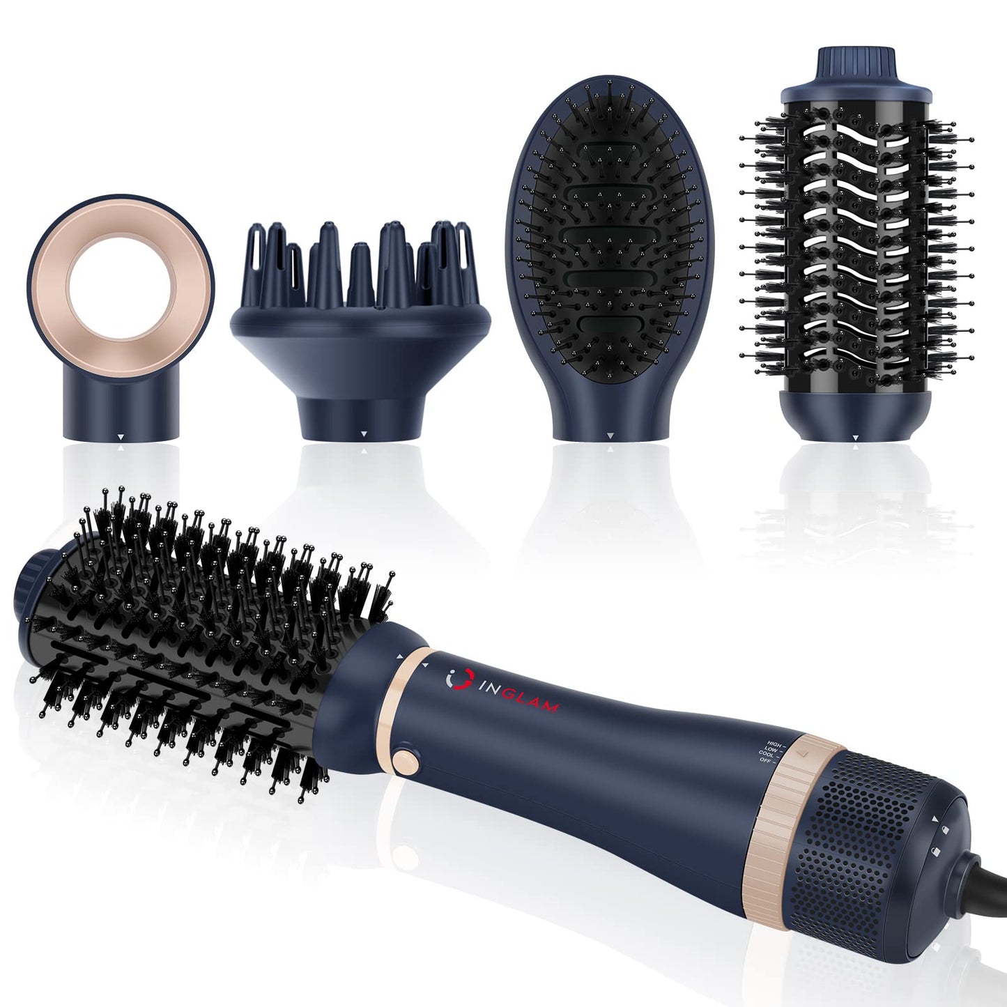 Hair Dryer Brush Set, IG INGLAM 4 in 1 Blowout Brush, Negative Ion Detachable Hair Dryer & Styler Volumizer Hot Air Hair Dryer Brush with 2 Styling