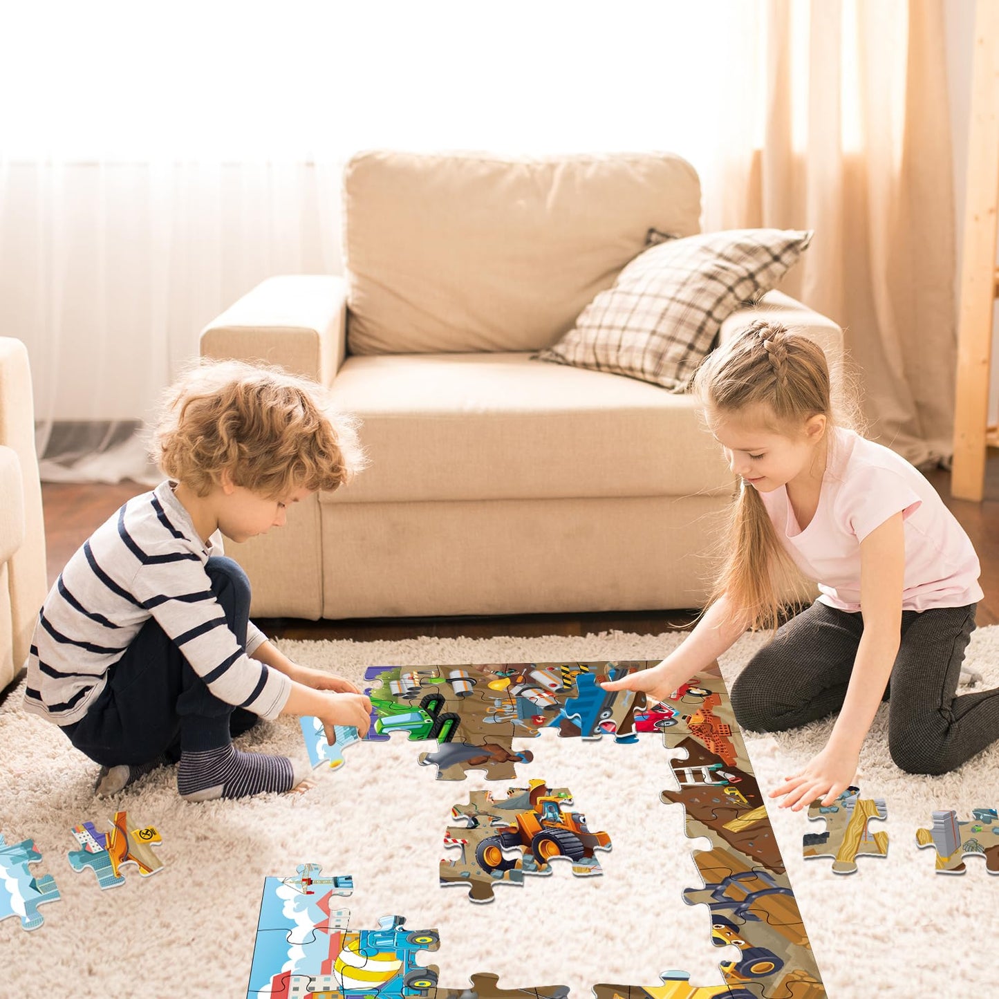 Jadeso 48-Piece Jumbo Floor Puzzle for Kids Ages 3-8 – Large Construction Site Jigsaw, Educational Preschool Learning Toy & Gift