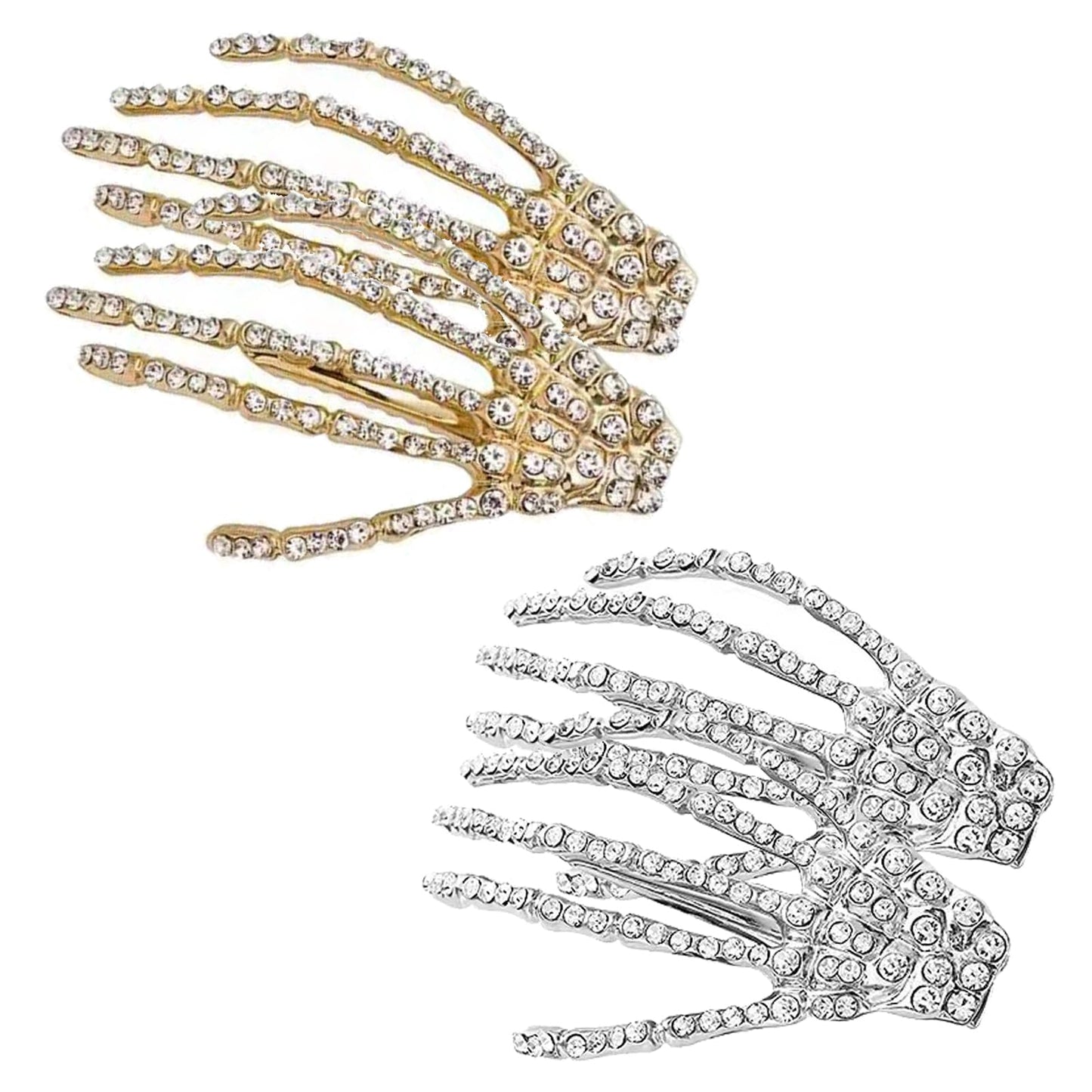 4Pcs Halloween Skeleton Hands Hair Barrettes,Halloween Hair Clips for Women Girls,Rhinestone Skull Hand Hair Clip Hairpin,Zombie Punk Rock Hair