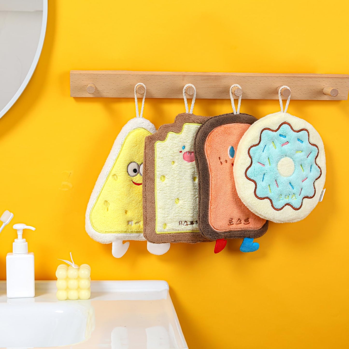 Tyrafry Cute Baking Hand Towels, Bathroom Towels with Hanging Loop, Children Hand Towel Dessert, Microfiber Coral Fleece Absorbent Hand Towel…