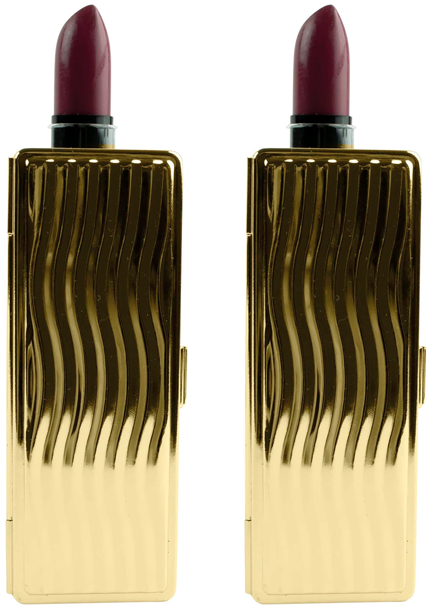 Stephanie Imports Set of 2 Rectangular Vintage Lipstick Cases With Glass Mirror (Gold Wave)