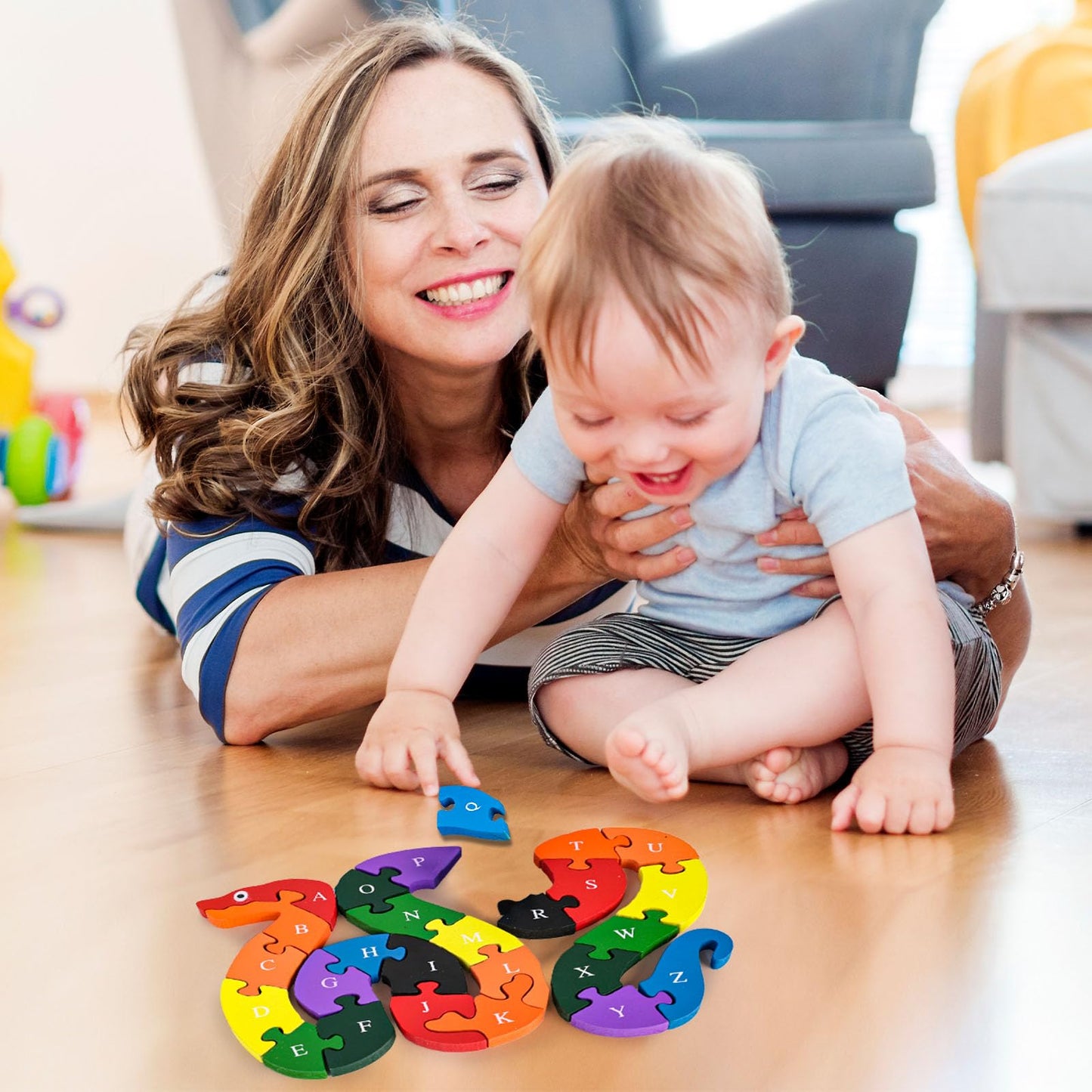 LovesTown Montessori Wooden Alphabet Puzzle – ABC Snake Learning Toy for Toddlers, Educational Preschool Jigsaw for Early Childhood Development