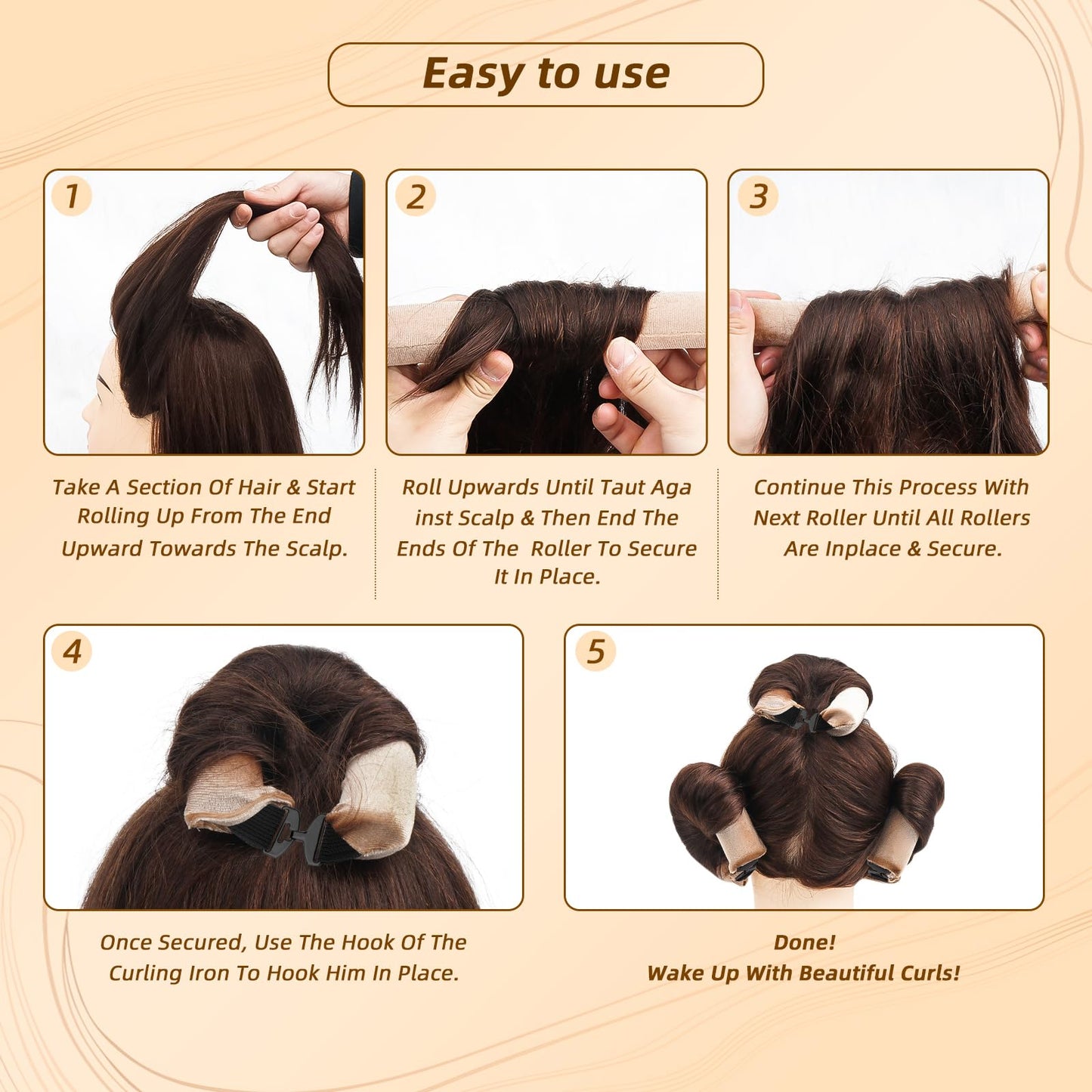 Luckybear Overnight Heatless Hair Curler Rods Jumbo, 3pcs Satin Flexi Rods for All Hair Types, Heatless Overnight Curls Styling Tools, Soft Velvet Beauty and Personal Care Luckybear