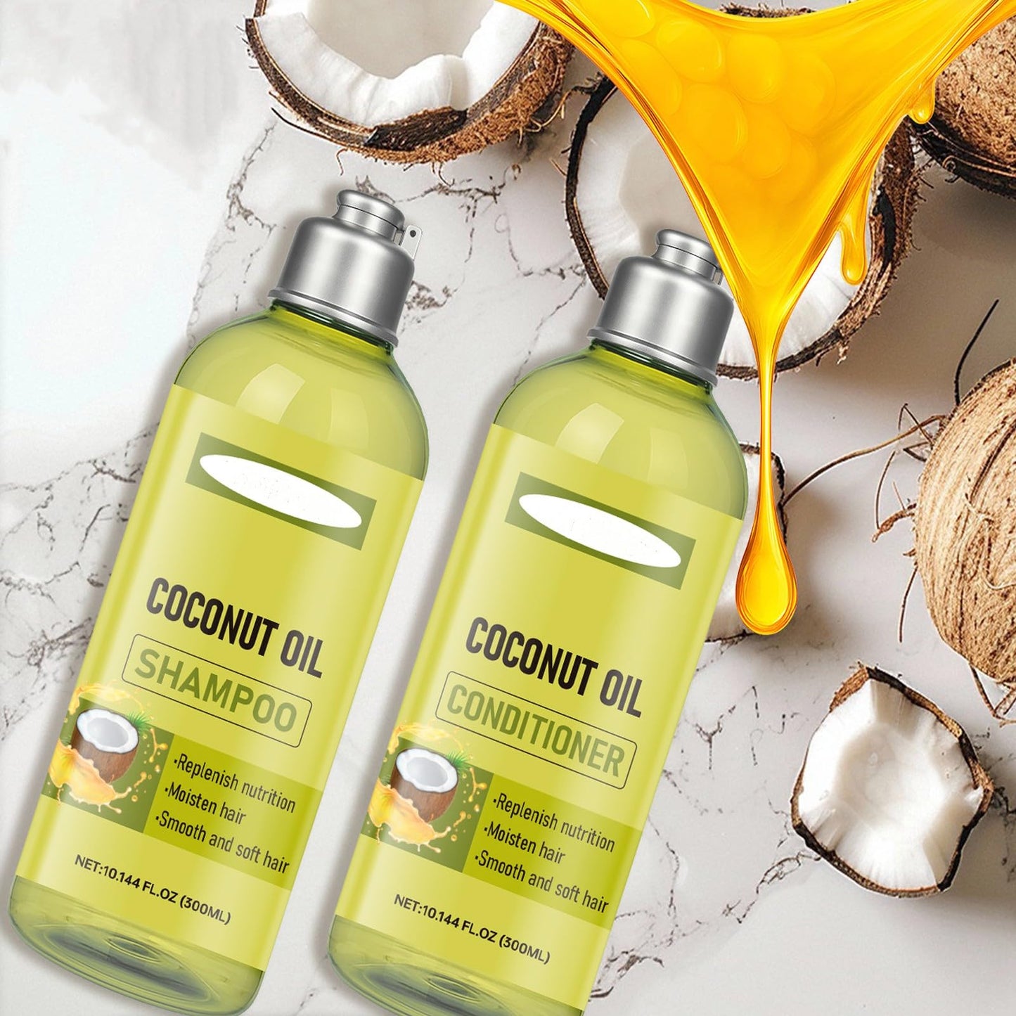 Coconut Oil Shampoo and Conditioner Set, Coconut Nourishing Hair Care Set for All Hair Types, Hydrating & Frizz Control Treatment, Helps Restore