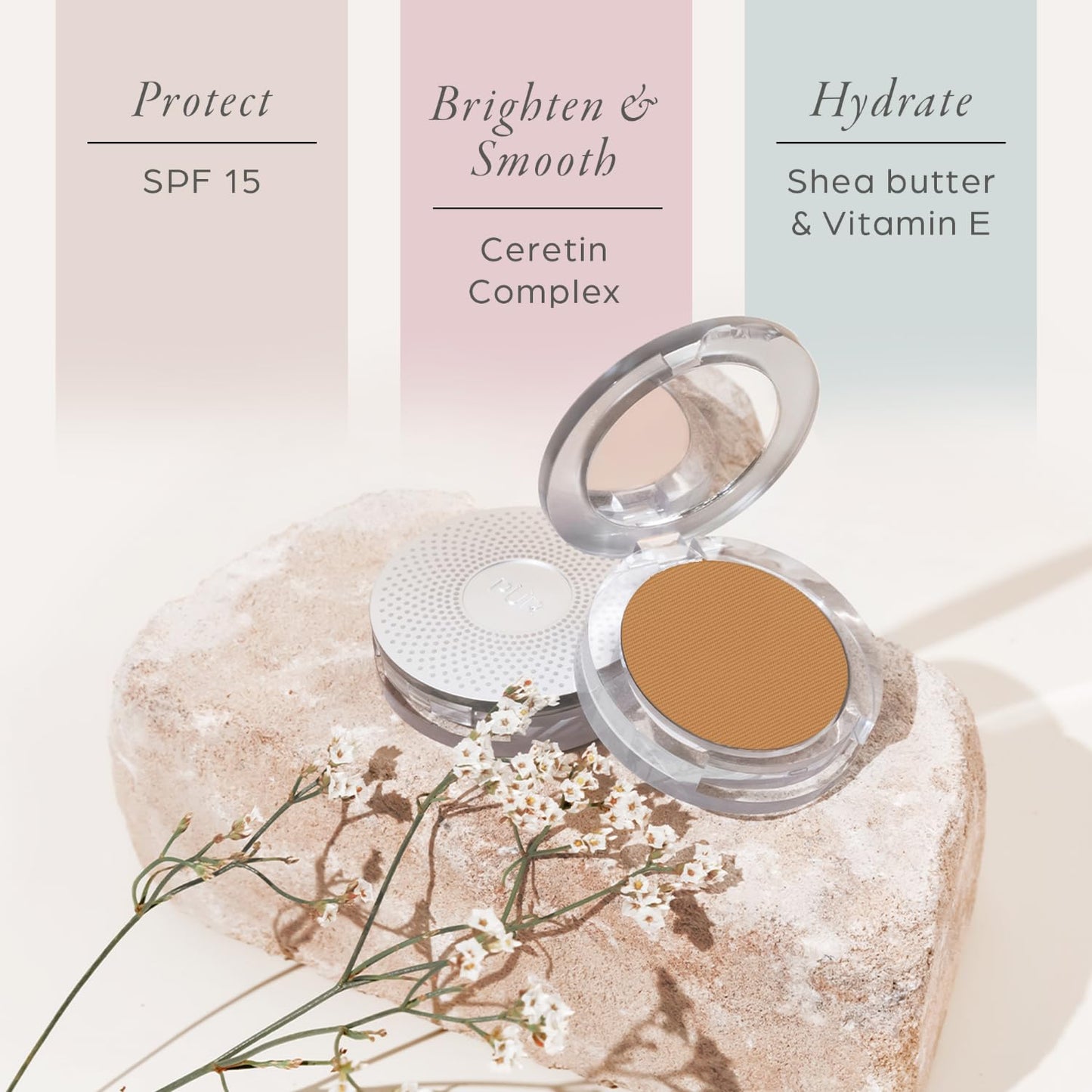 PUR Beauty 4-in-1 Pressed Mineral Makeup Powder Foundation with SPF 15 - Concealer & Finishing Compact Pressed Powder for Face - Buildable Medium