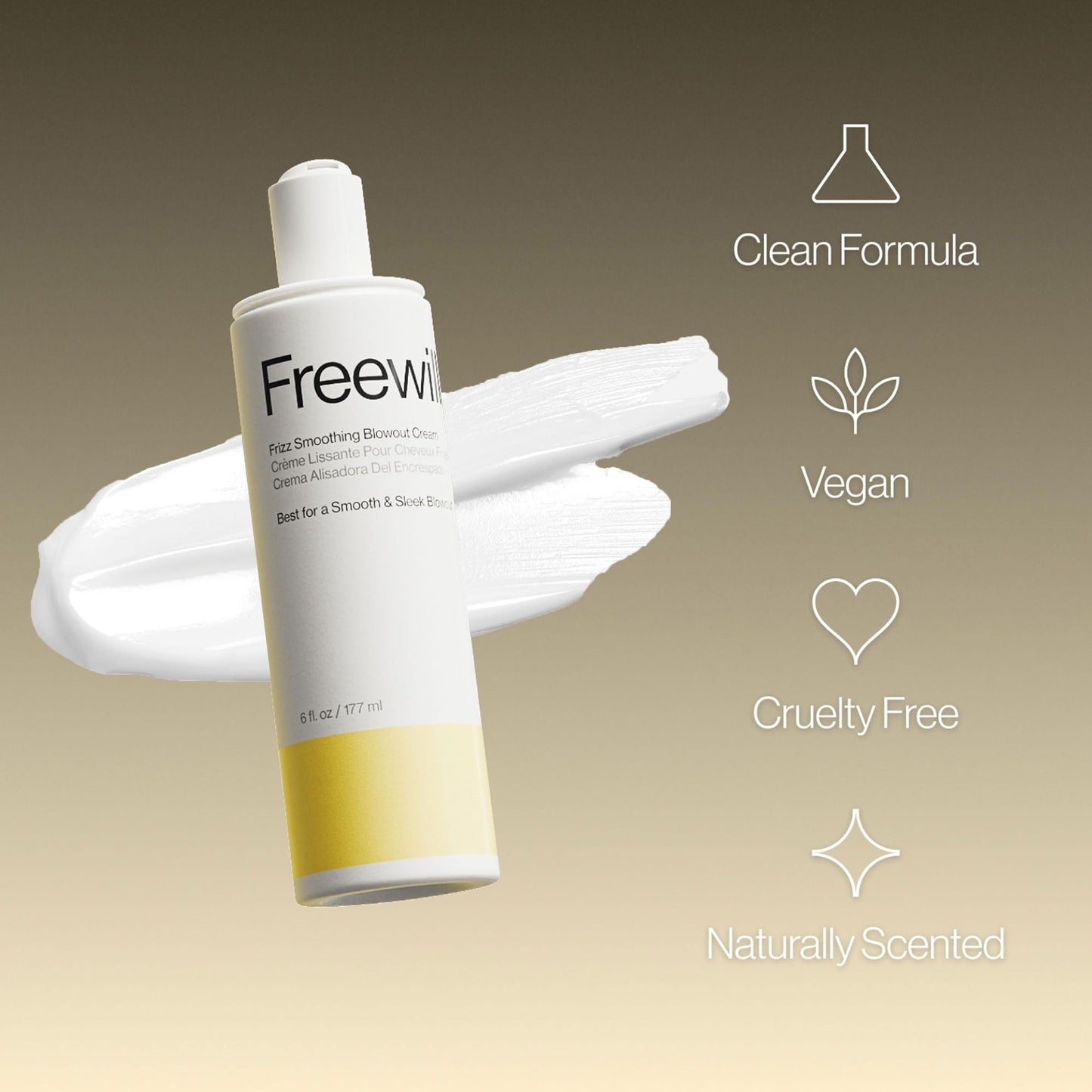 Freewill Frizz Smoothing Blowout Cream, Anti Frizz Hair Cream with Shea Butter, Coconut, & Ginger Oils for Silky, Smooth Blowouts - Vegan Frizzy Hair