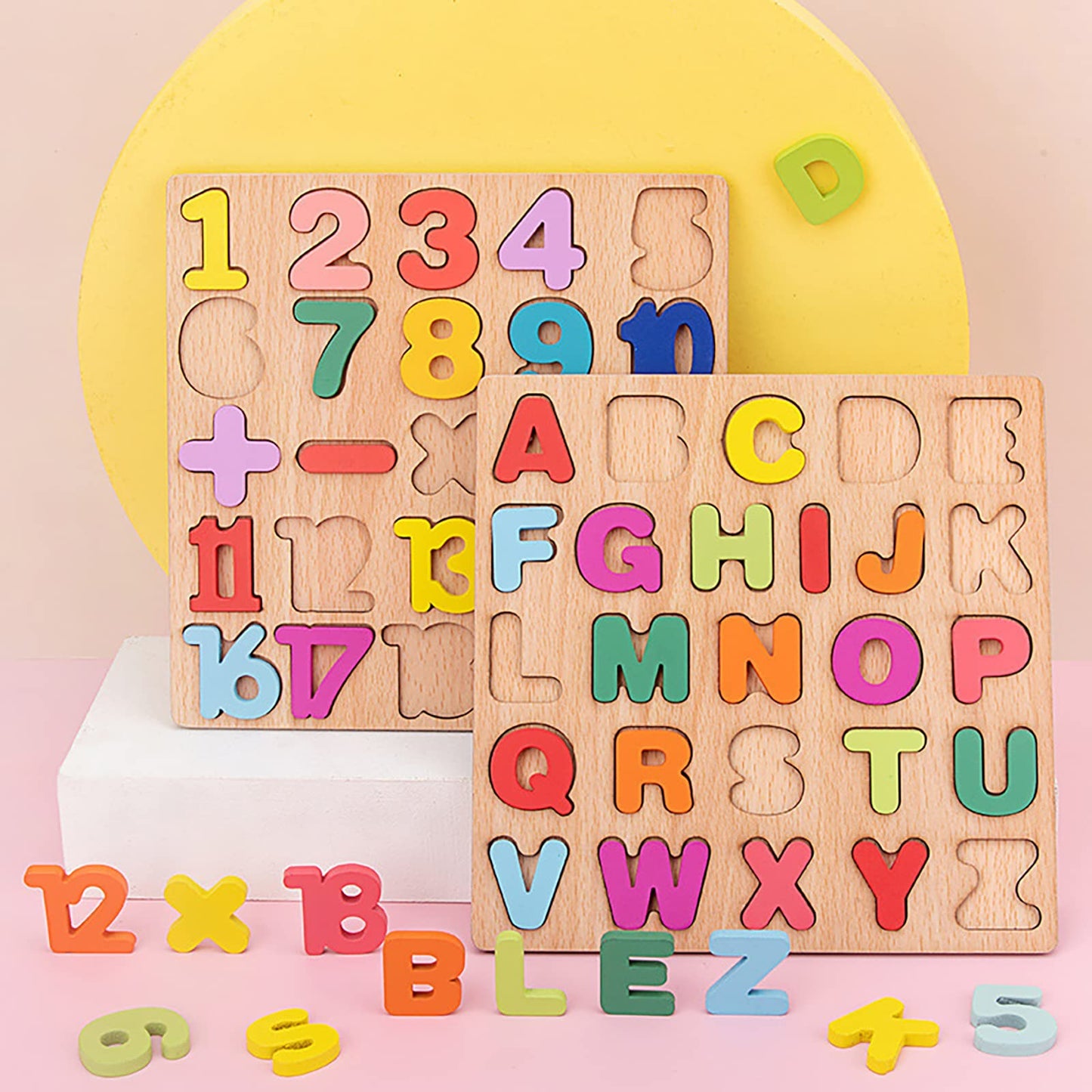 Wooden Puzzles for Toddlers – 3 Pack Alphabet, Number & Shape Montessori Puzzles for Kids Ages 3+ Boys & Girls