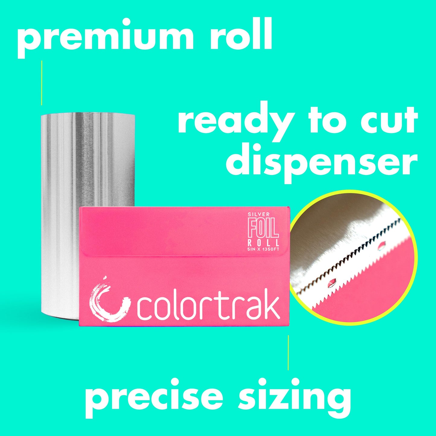 Colortrak Professional Highlighting Foil Roll, Integrated Blade on Box For Precision Length Cuts, Economical & Eliminates Waste, Silver, Roll Measures